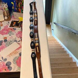 Western Brown and Black Leather Belts with Silver Accents